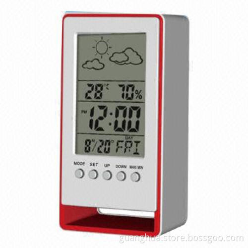 Cheap alarm clock with weather station and humidity display